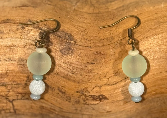 Antique Metal Beaded Earrings Amazonite