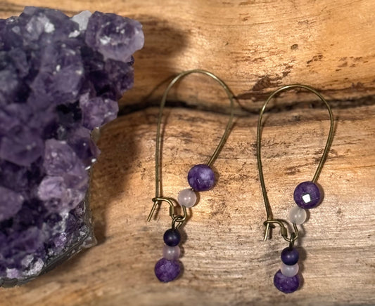 Antique Metal Beaded Earrings Amethyst