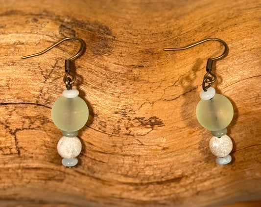 Antique Metal Beaded Earrings Amazonite