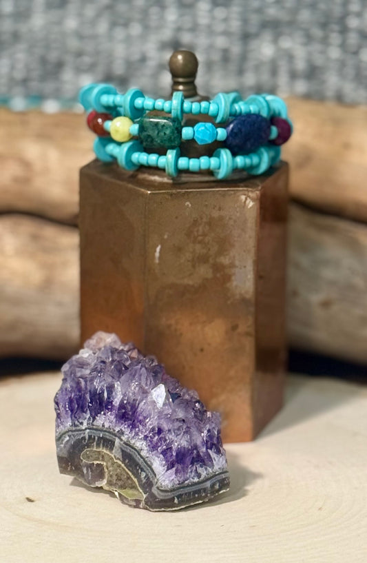 Stone & Seed Bead Memory Wire Bracelet